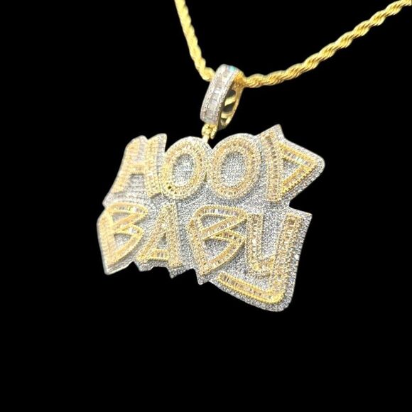 14K Bi-Color Gold Finish Good Baby - Free 24" x 3mm Rope Chain. - Picture 2 of 9